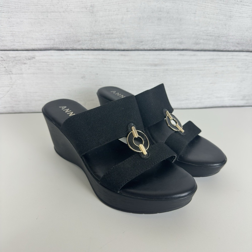 Anne Klein Black Hadya Wedge Sandals Women's Size 7.5 Summer‎ Going Out Career